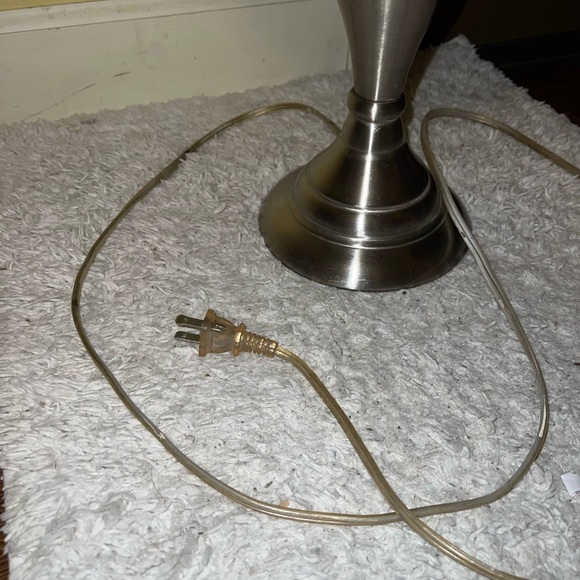 Vintage Minimalist Silver Table Lamp with Gray/ White Fabric Shade - Picture 14 of 14